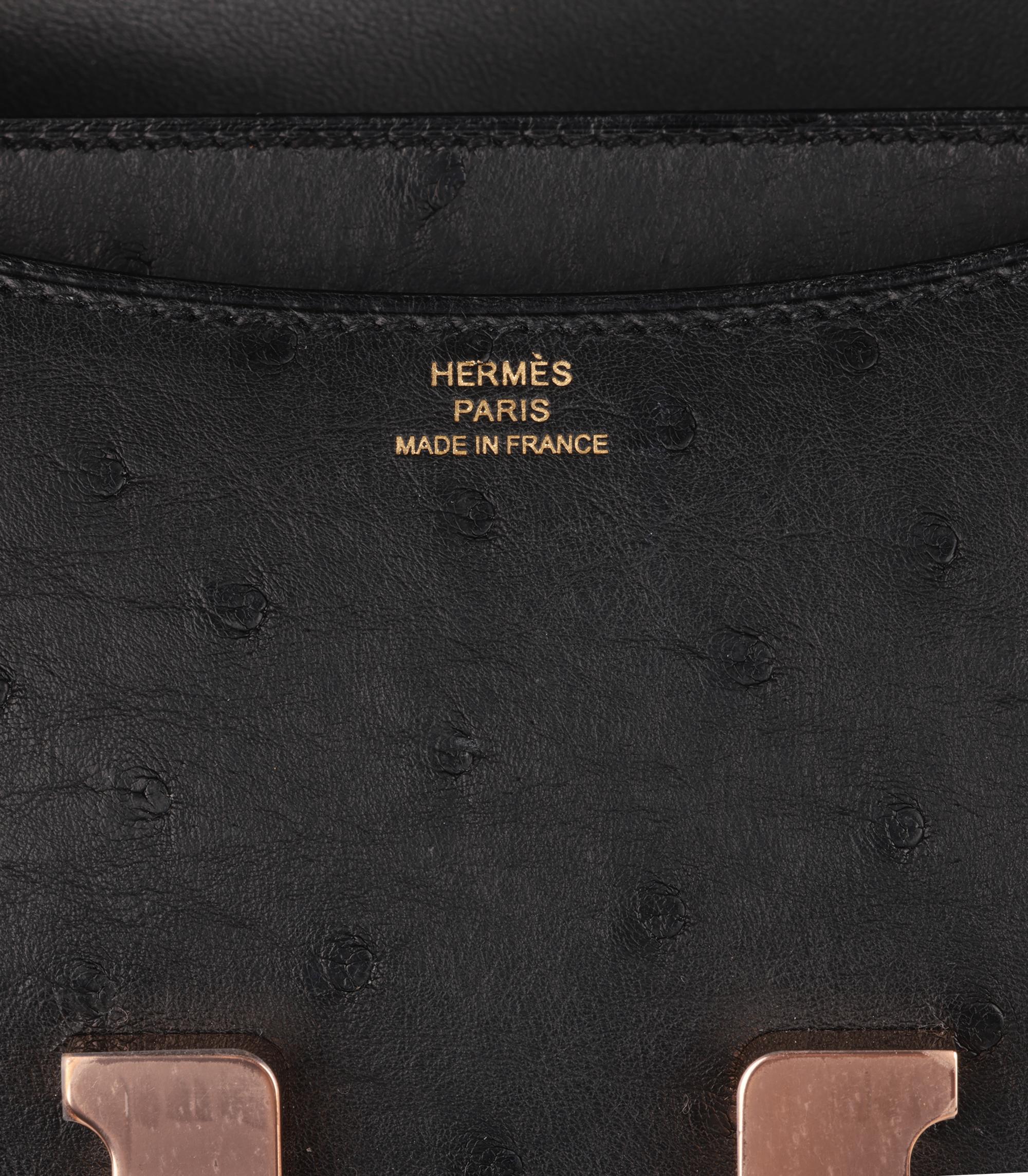Hermès Black Ostrich Leather Constance 18 Mirror For Sale 3