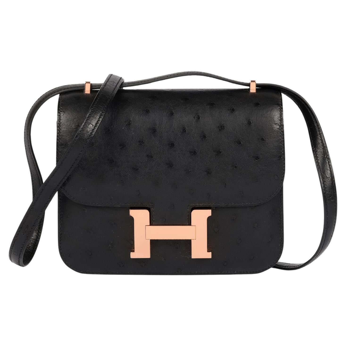 Hermès Black Ostrich Leather Constance 18 Mirror For Sale
