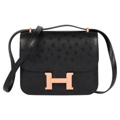 Hermès Black Ostrich Leather Constance 18 Mirror