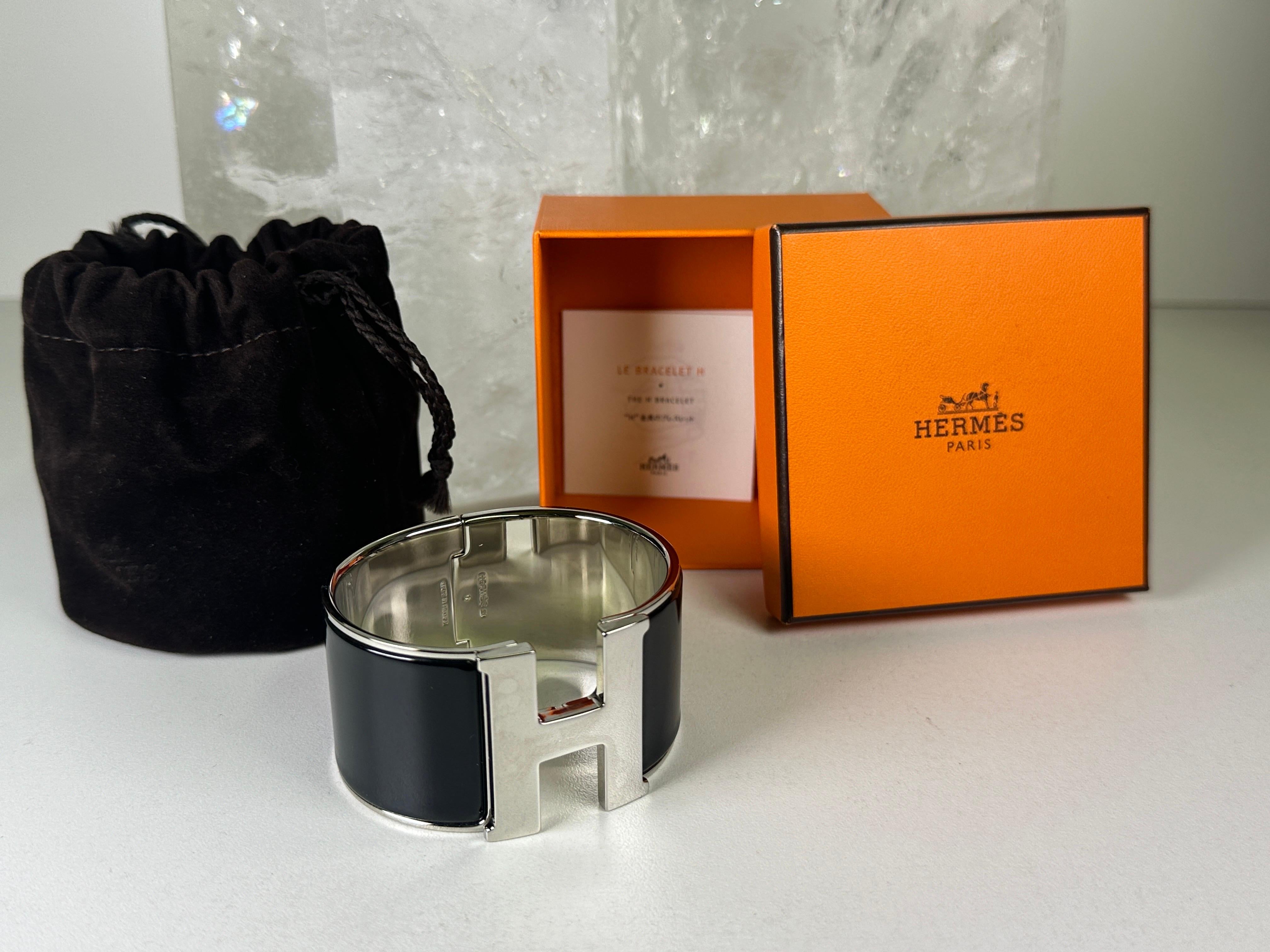 Bracelet Clic Clac Hermes noir / palladium en vente 2
