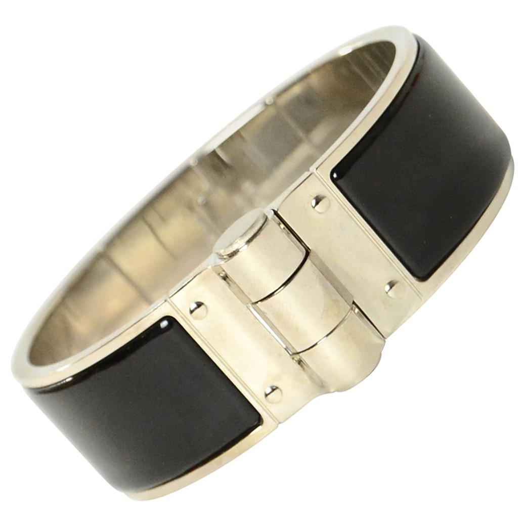 Hermes Black/Palladium Enamel Charniere Uni Wide Hinged Bracelet sz S rt. $650
