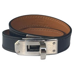 Hermes Negro/Paladio Pulsera Kelly Doble Vuelta sz XS