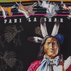 Hermes black PANI LA SHAR PAWNEE 90 Wash Scarf silk Noir Vert Vif Bleu Silk