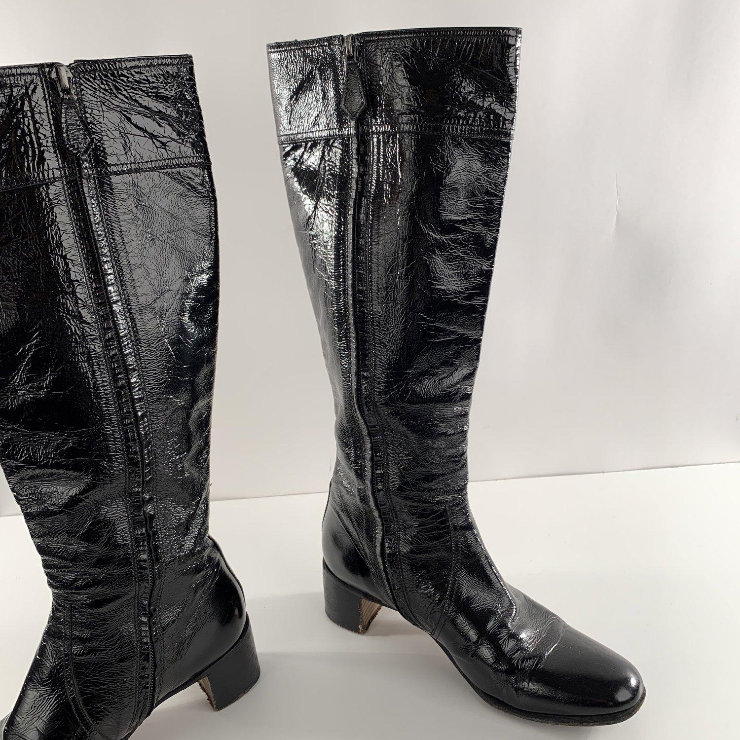 Hermes Black Patent Leather Boots Shoes Size 36 In Good Condition In Rome, Rome