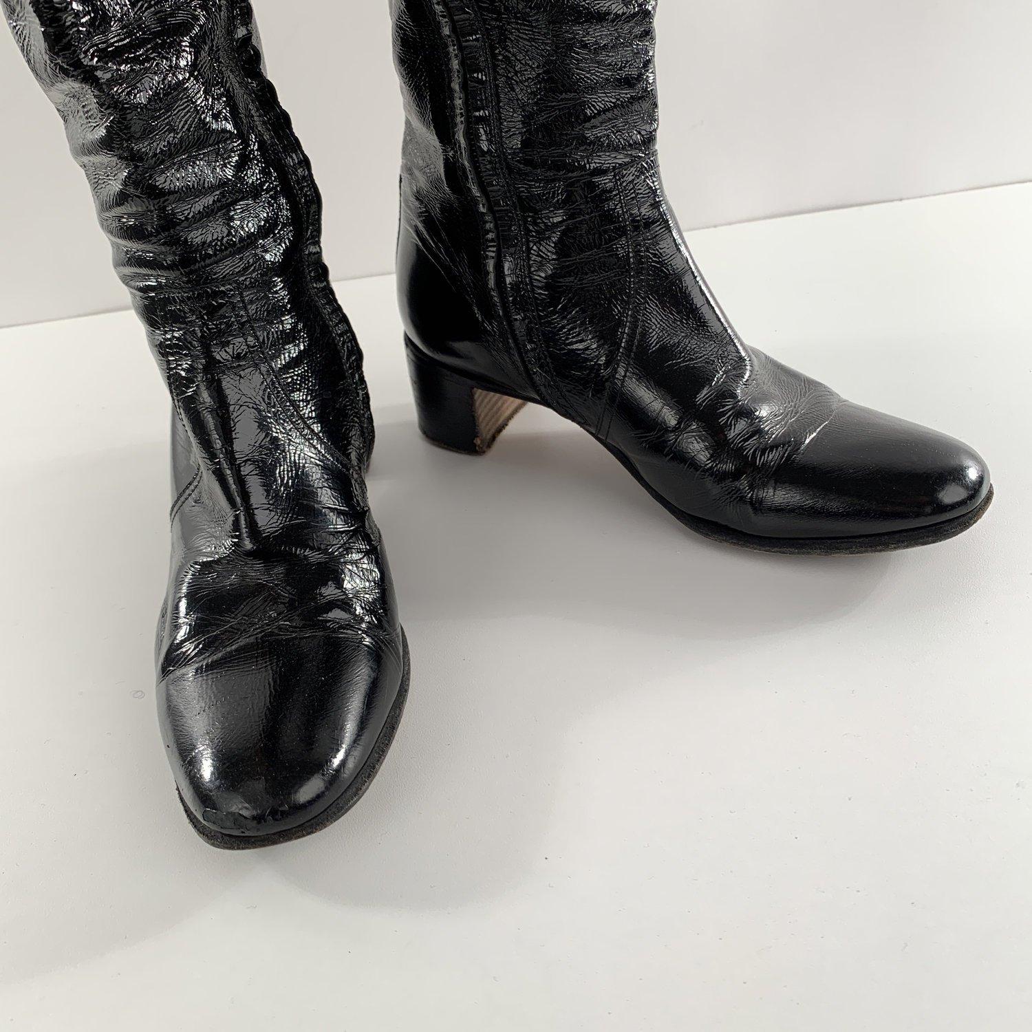 Women's Hermes Black Patent Leather Boots Shoes Size 36