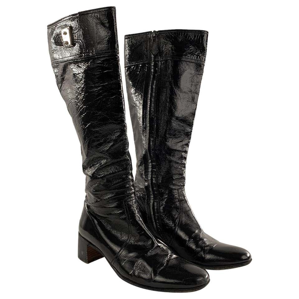 Hermes Black Patent Leather Boots Shoes Size 36 For Sale at 1stDibs