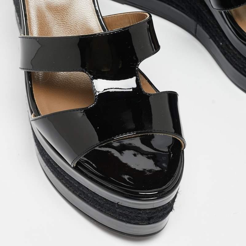 Hermes Black Patent Leather Ilana Espadrille Wedge Sandals Size 40 2