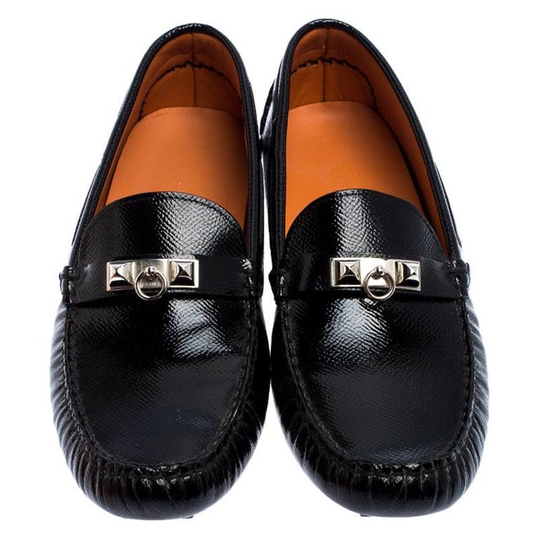 Hermes Black Patent Leather Irving Slip On Loafers Size 39.5 For Sale ...
