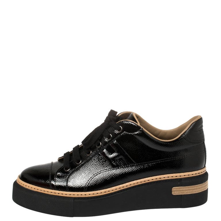 Hermés Black Patent Leather Polo Low Top Sneakers Size 39 at 1stDibs