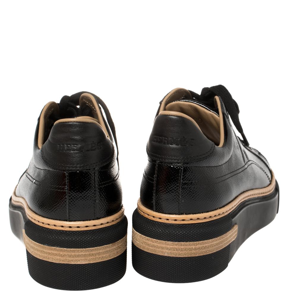 Hermés Black Patent Leather Polo Low Top Sneakers Size 39 In Excellent Condition In Dubai, Al Qouz 2