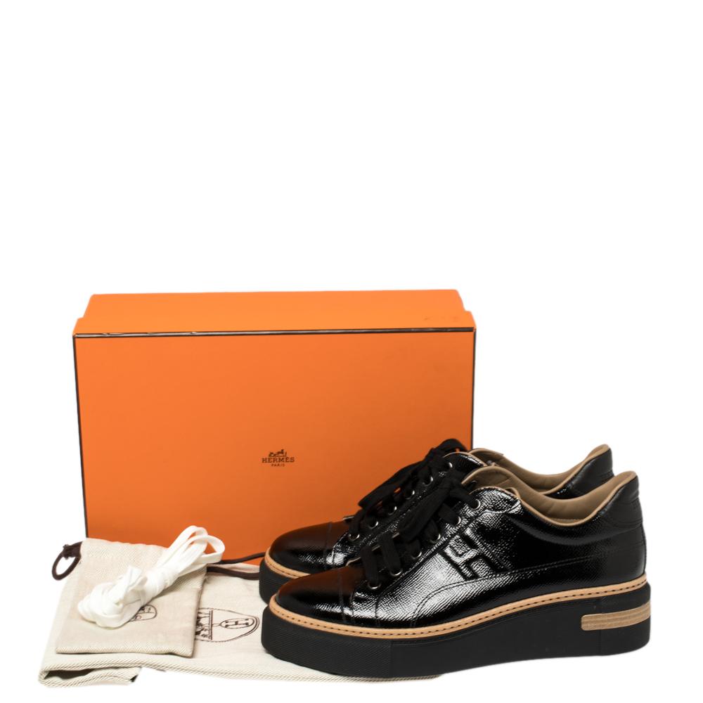 Hermés Black Patent Leather Polo Low Top Sneakers Size 39 2