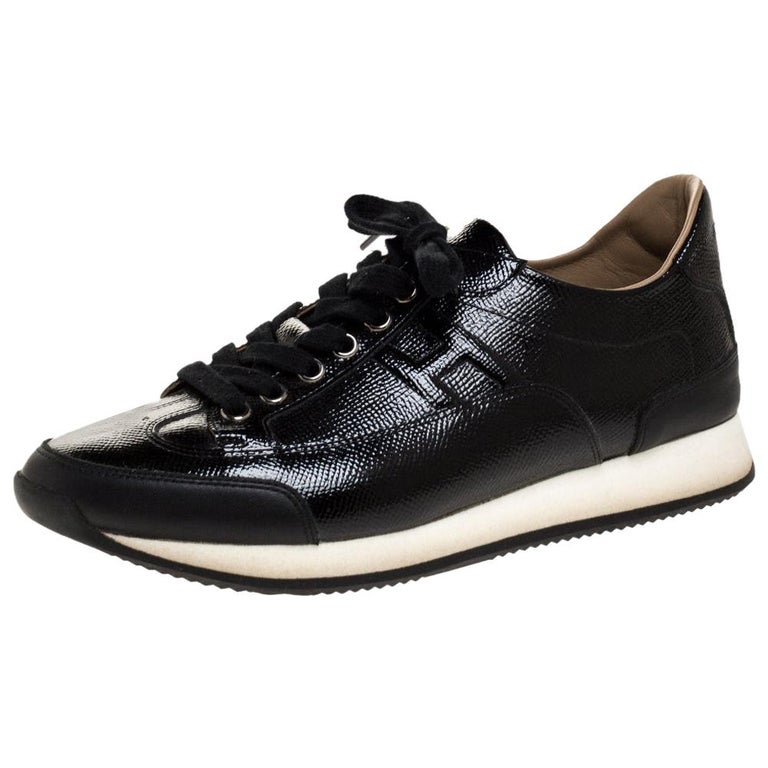 Hermes Black Patent Leather Quick Sneakers Size 37.5 at 1stDibs
