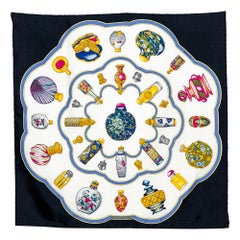 Hermes Black Perfume Bottle Printed Square Silk Scarf