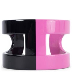 HERMES black & pink lacquered wood ANO Cuff Bracelet