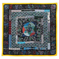 Hermès Schwarzer Piqué Fleuri de Provence Seidenschal