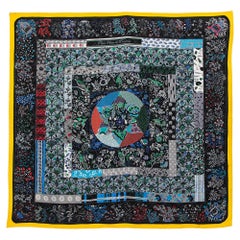 Hermès Black Piqué Fleuri de Provence Silk Scarf