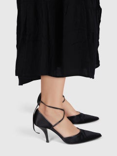 Hermés Black Pointed Toe Strappy Heels Size IT 37