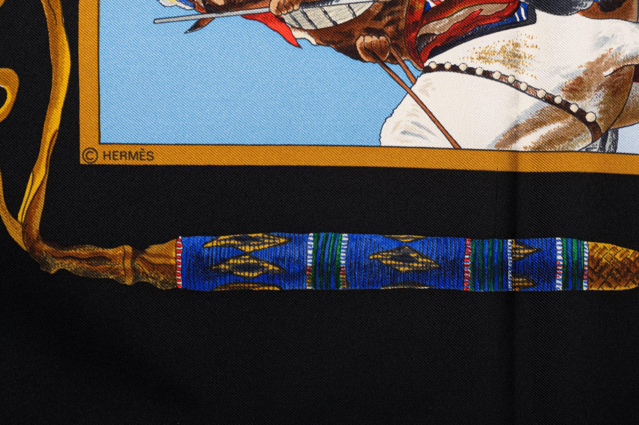 Hermès Black Pony Express Silk Scarf In Excellent Condition In West Hollywood, CA