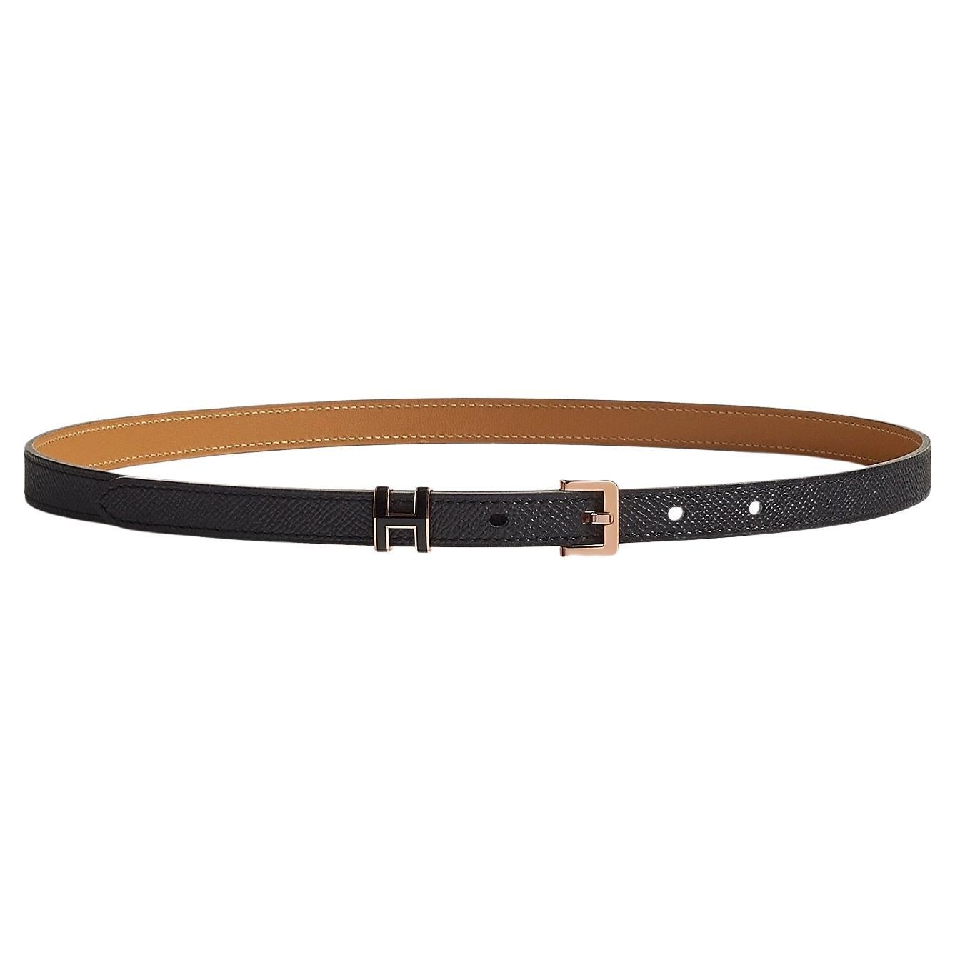 Hermes Kelly Epsom Calfskin Belt Black Rosegold Plated Buckle