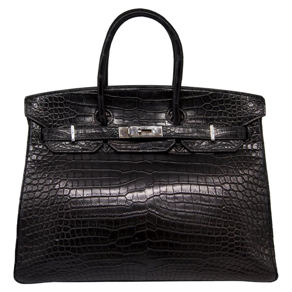 Hermès Black Porosus Crocodile 35cm Birkin Bag