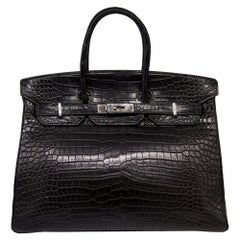 Hermès Black Porosus Crocodile 35cm Birkin Bag