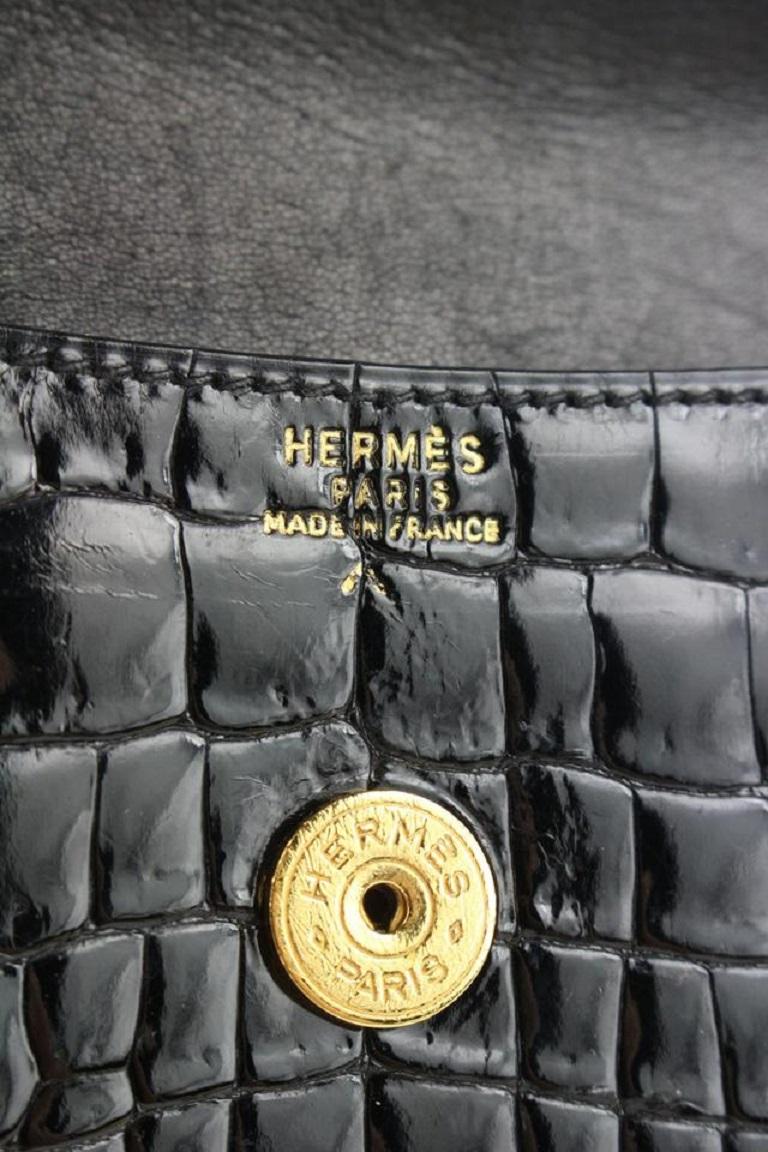 Hermès  Black Porosus Crocodile Rio Clutch Pochette Envelope Bag 536her310 In Good Condition In Dix hills, NY