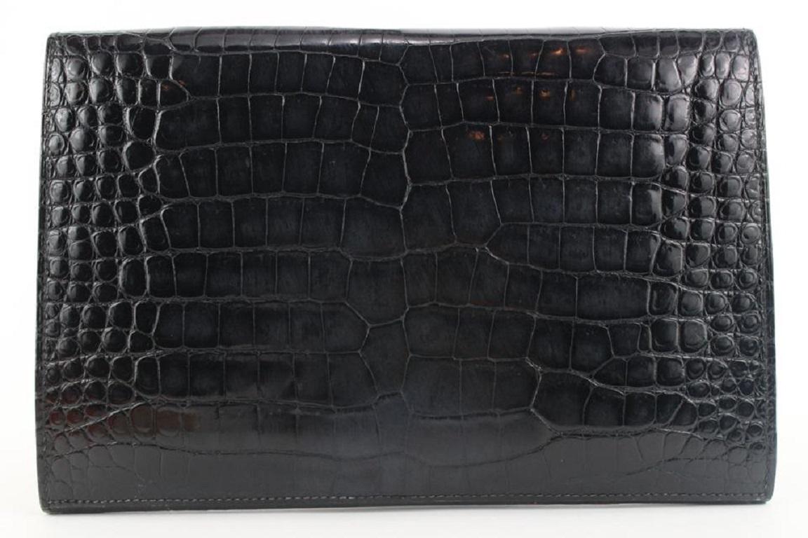 Hermès  Black Porosus Crocodile Rio Clutch Pochette Envelope Bag 536her310 3