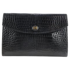 Hermès  Black Porosus Crocodile Rio Clutch Pochette Envelope Bag 536her310