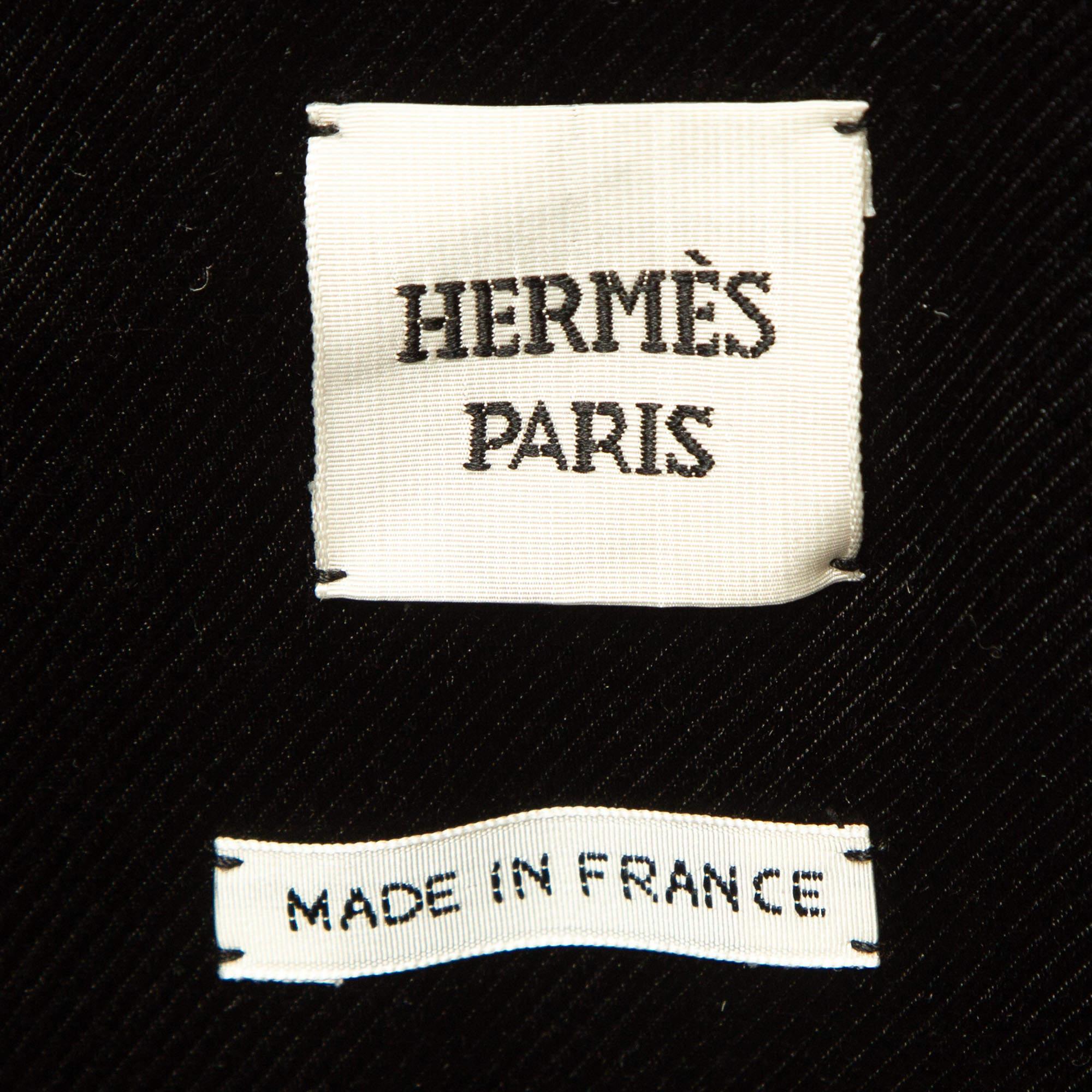Hermès Black Print Silk Satin Zip Front Biker Jacket S In Good Condition For Sale In Dubai, Al Qouz 2