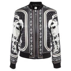 Hermès Black Print Silk Satin Zip Front Biker Jacket S