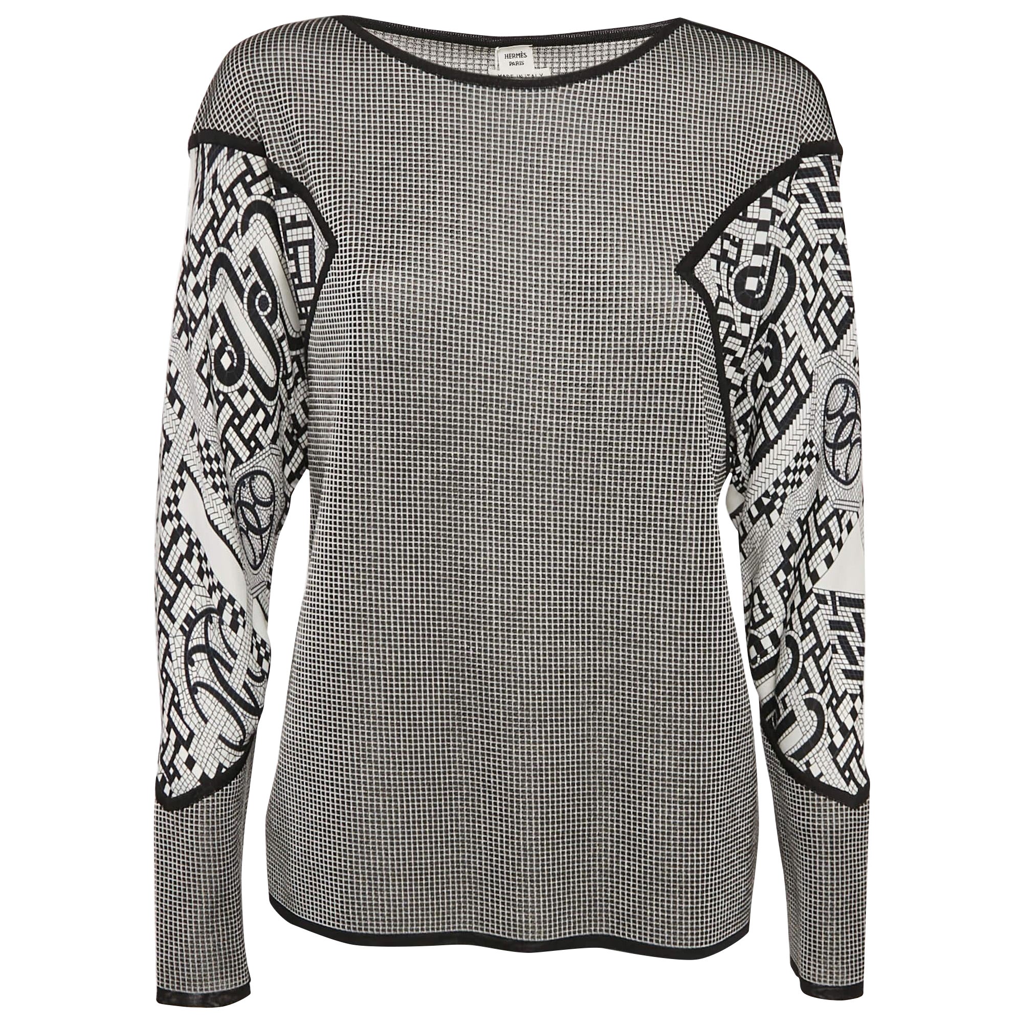 Hermes Black Printed Silk and Silk Knit Mosaique du Faubourg Top M