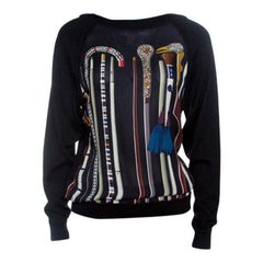 Hermes Black Printed Silk Paneled Cashmere Sweater S