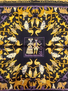 Hermès Black & Purple Early America Silk Square Scarf by Françoise De La Perrier