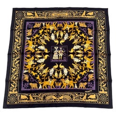 Hermès Black & Purple Early America Silk Square Scarf by Françoise De La Perrier