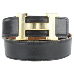 Vintage Hermès Black Rare Limited Edition 32mm Calandre H Logo Kit 8hj1110 Belt