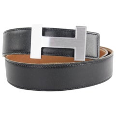 Hermès Black Rare Silver Quizz Reversible H Logo Kit 7hj1110 Belt