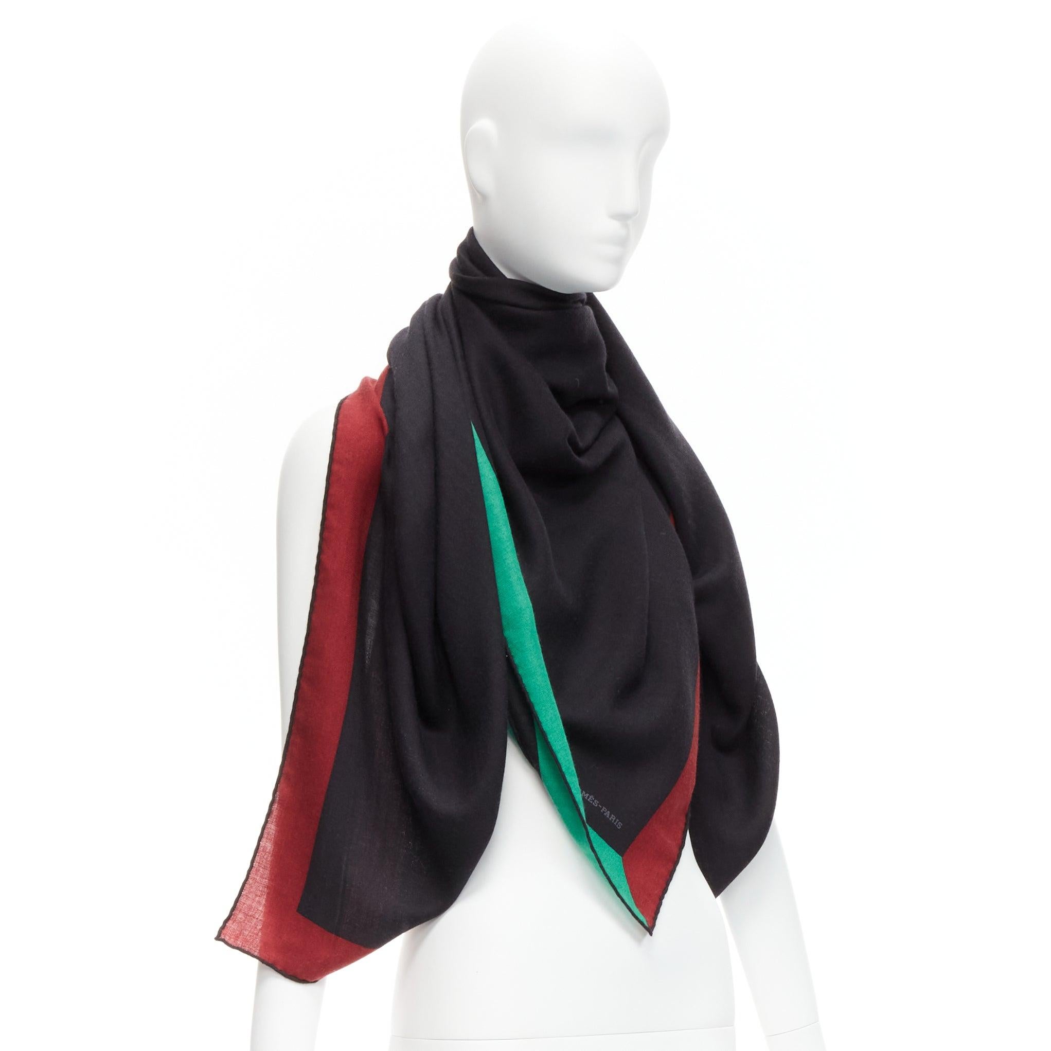 HERMES black red green cashmere silk herringbone abstract colorblock scarf
Reference: KEDG/A00263
Brand: Hermes
Material: Cashmere, Silk
Color: Black, Multicolour
Pattern: Solid
Made in: France

CONDITION:
Condition: Excellent, this item was