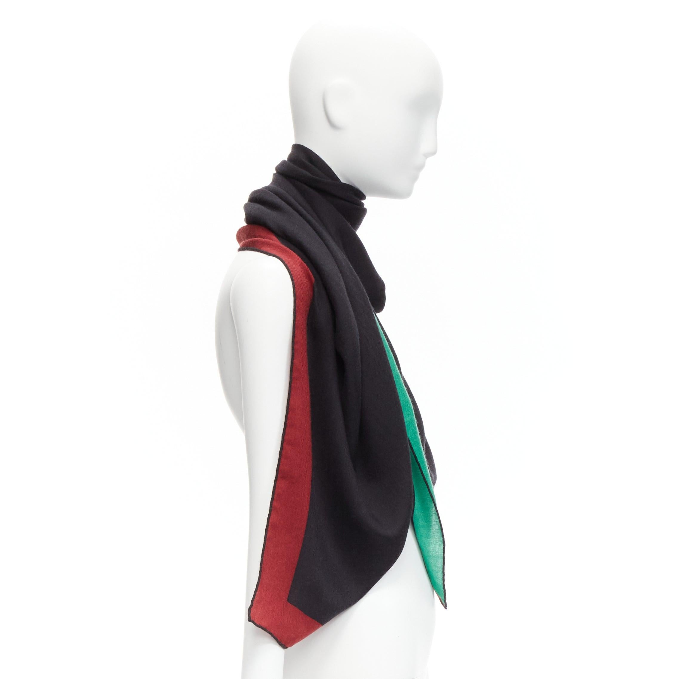 HERMES black red green cashmere silk herringbone abstract colorblock scarf In Excellent Condition In Hong Kong, NT