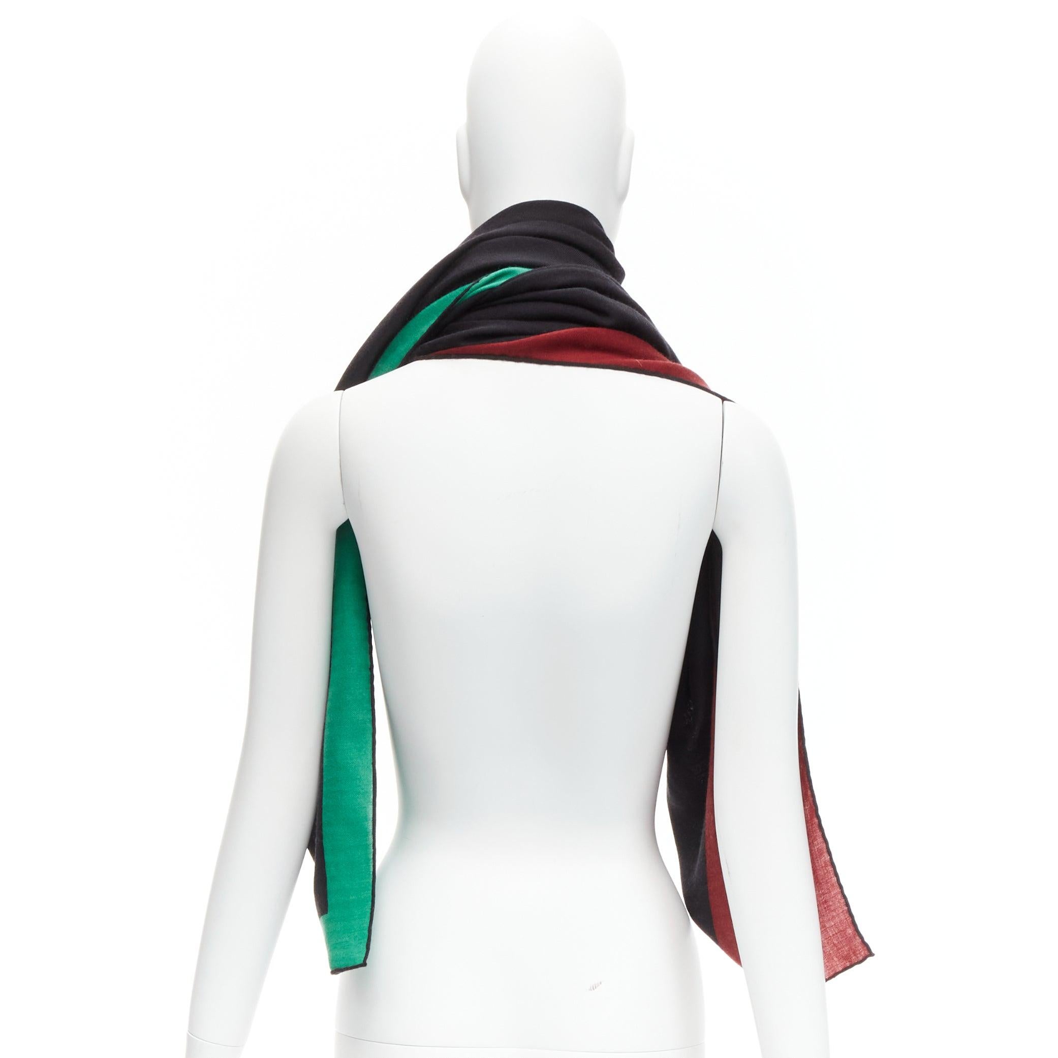 Women's HERMES black red green cashmere silk herringbone abstract colorblock scarf