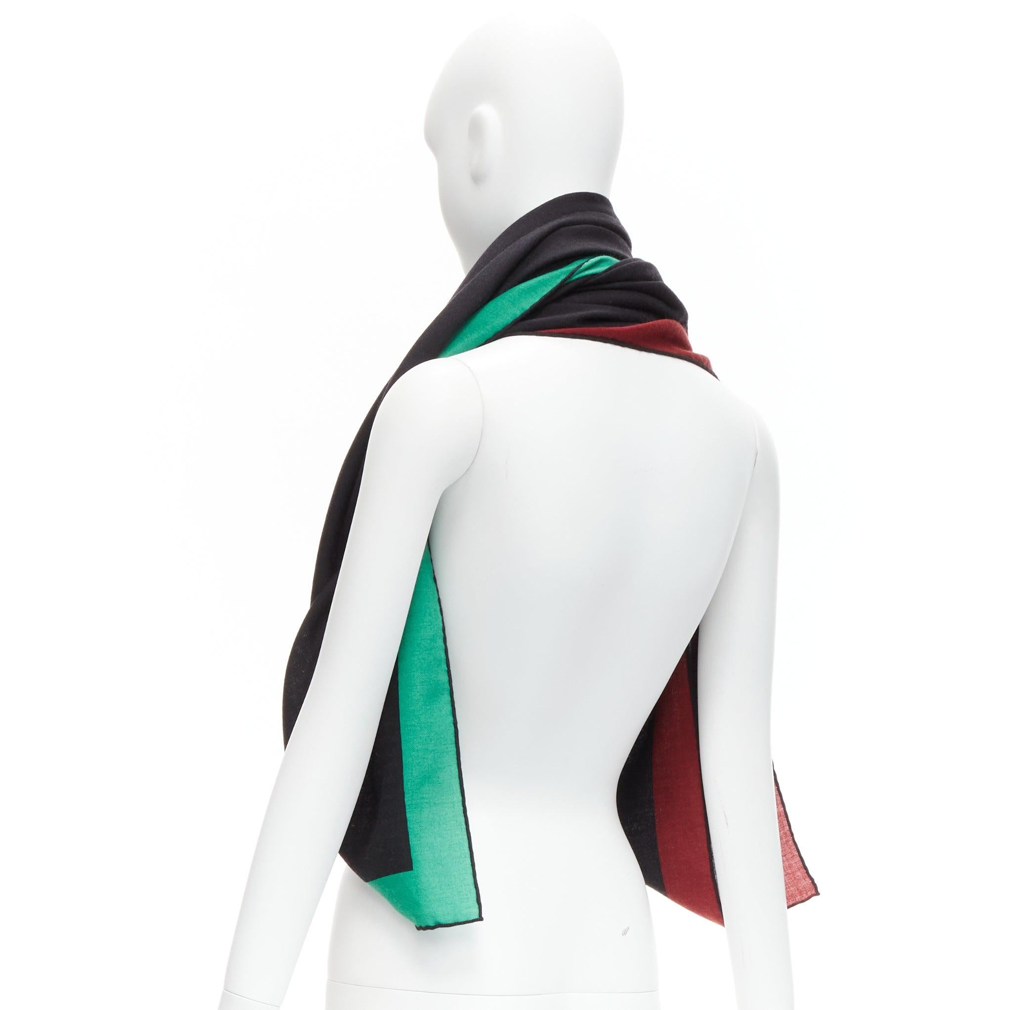 HERMES black red green cashmere silk herringbone abstract colorblock scarf 1