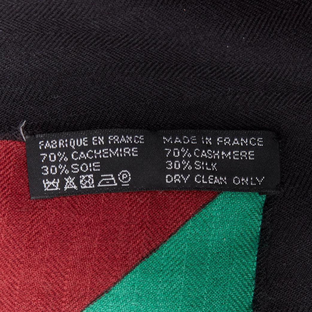 HERMES black red green cashmere silk herringbone abstract colorblock scarf 3