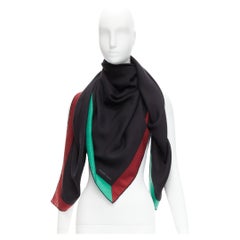HERMES black red green cashmere silk herringbone abstract colorblock scarf