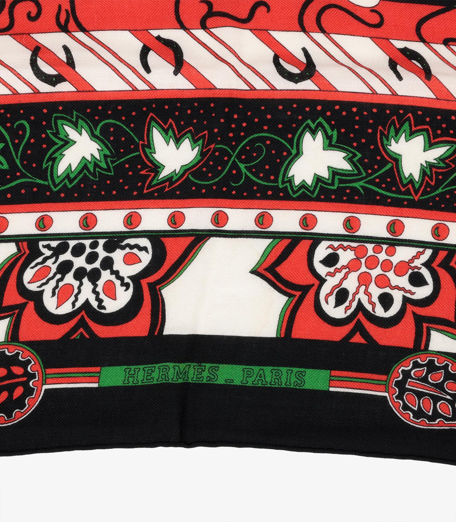 Women's or Men's Hermès Black, Red, White & Green Large Treille et Muscade Silk Cashmere Shawl For Sale