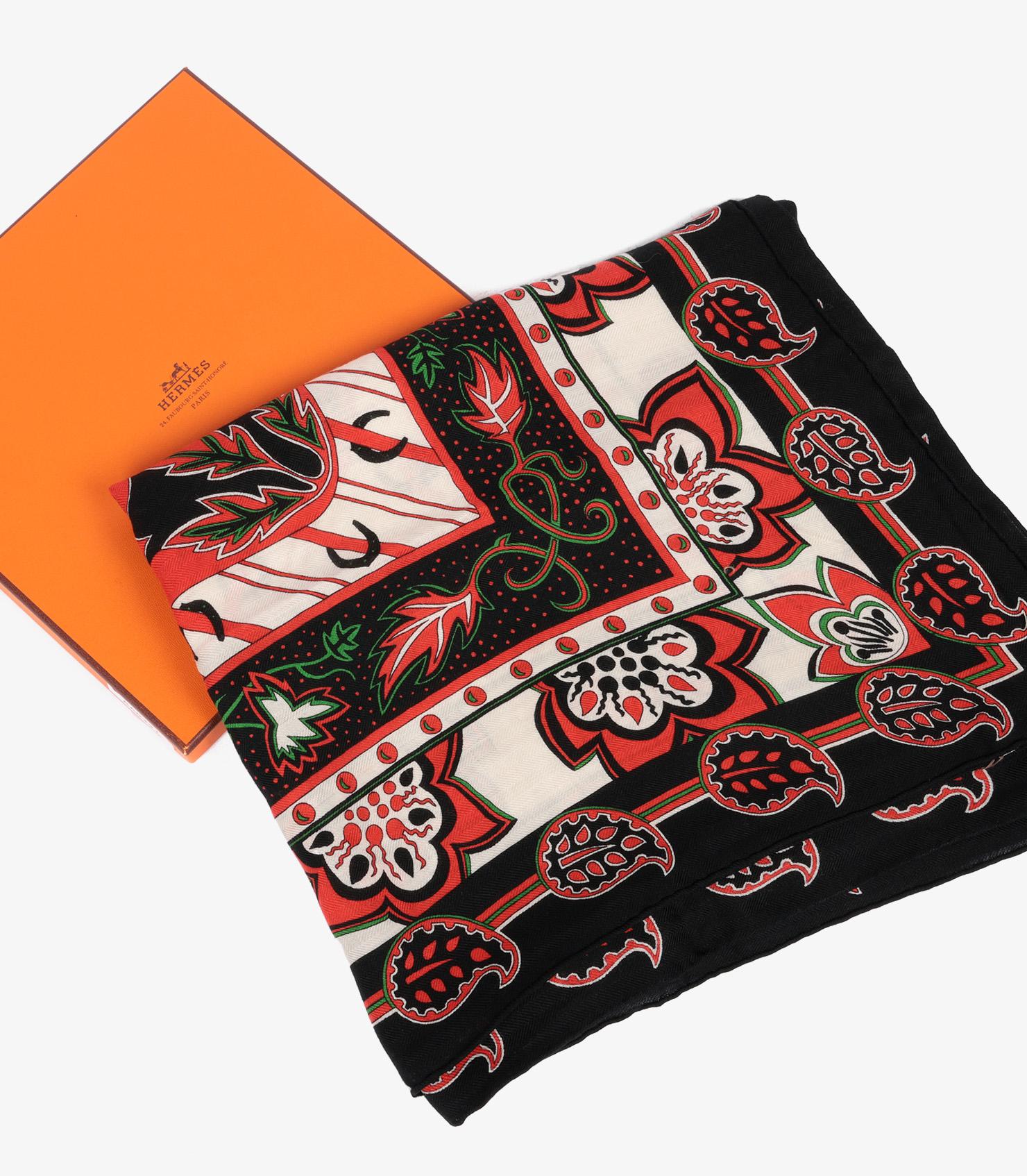 Hermès Black, Red, White & Green Large Treille et Muscade Silk Cashmere Shawl For Sale 1