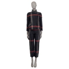 HERMES black red wool 2020 PLAID BIKER Jacket 34 XXS