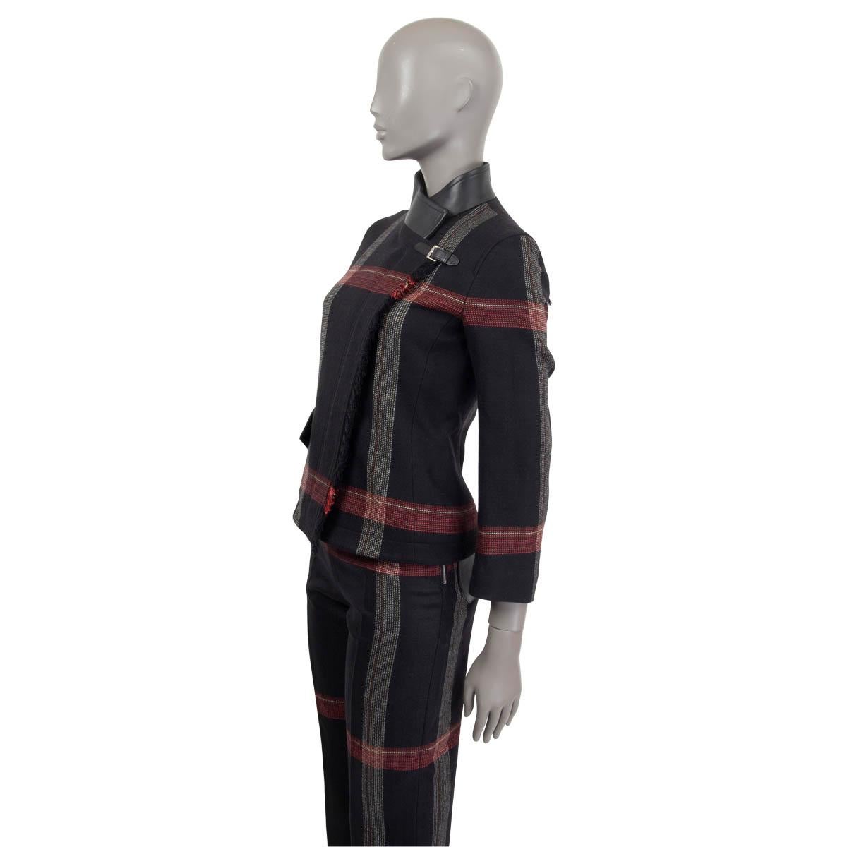HERMES black red wool 2020 PLAID BIKER Jacket 34 XXS In Excellent Condition For Sale In Zürich, CH