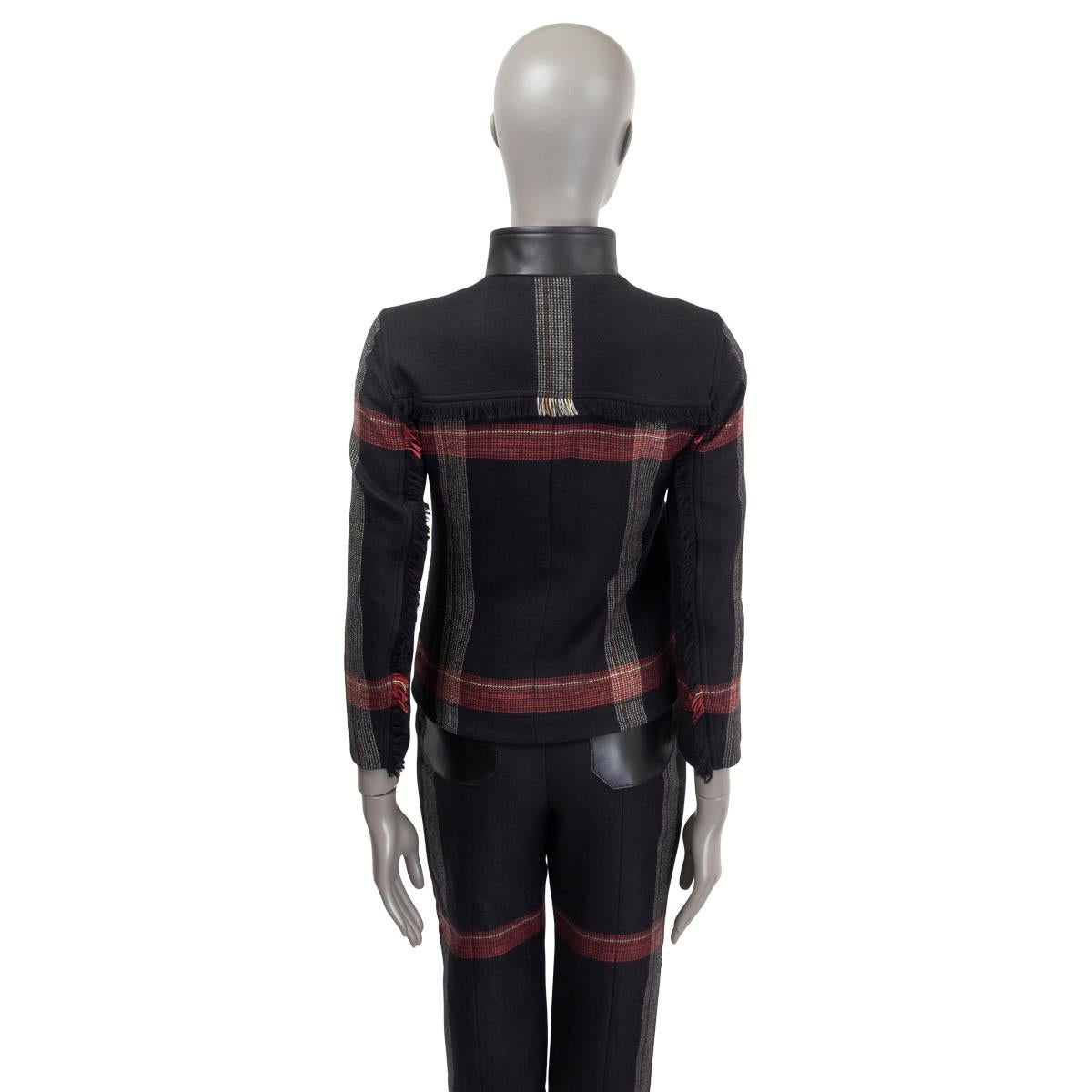 Women's HERMES black red wool 2020 PLAID BIKER Jacket 34 XXS For Sale