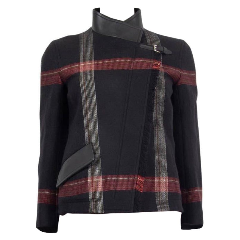 HERMÈS Veste PLAID BIKER 2020 en laine noire et rouge, Taille 34 XXS