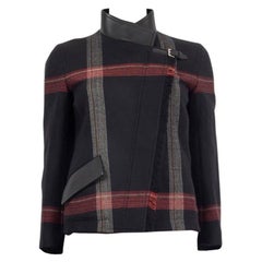 HERMÈS Veste PLAID BIKER 2020 en laine noire et rouge, Taille 34 XXS