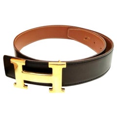 Hermès Black Reversible H Logo Kit 230687 Belt